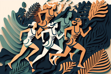 Layered Paper Cut Illustration of Runners Competing in a Marathon