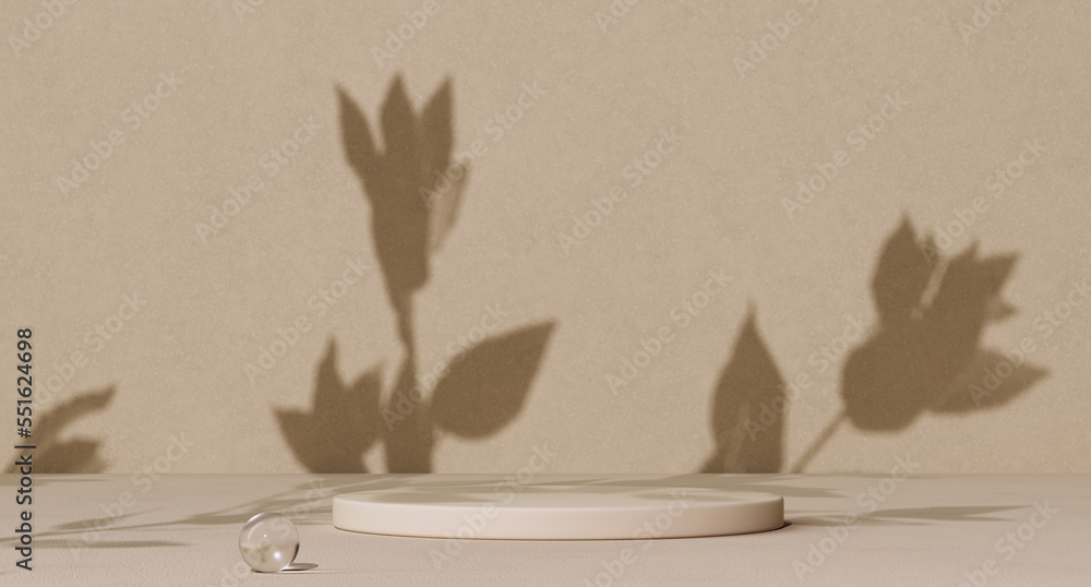 Poster minimal product display neutral beige color shadows and podium background. 3d rendering abstract aes