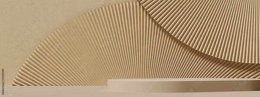 Poster geometric fashion abstract product display beige color background with podium platform 3d rendering