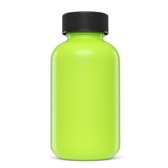 Green plastic jar for sport nutrition whey protein powder isolated on white