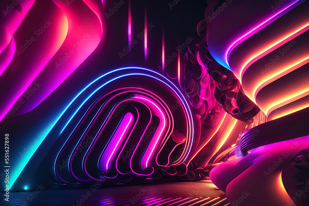 Poster neon lights with a psychedelic gradient are abstract generative ai