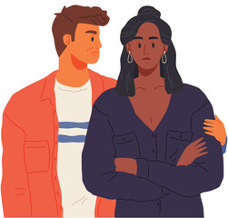 Husband and wife offended. Man and woman quarreling mutual relations, unhappy young family fighting concept. Couple finds out relationship, talking, discussing family problems, boy and girl arguing