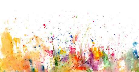 Splatters and stains on white paper - watercolor artistic background