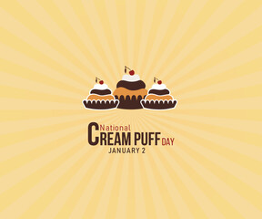 National Cream Puff Day. 2nd January. Holiday concept. Template for sunburst background, banner, card, poster . Vector illustration.
