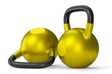 Fototapeta na wymiar Set of gym gold kettlebell for workout isolated on white background