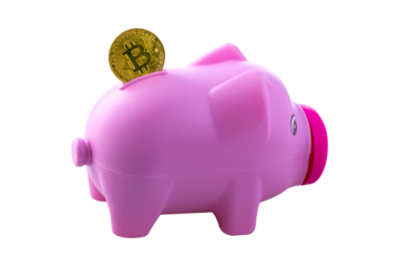 pink piggy bank with bitcoin