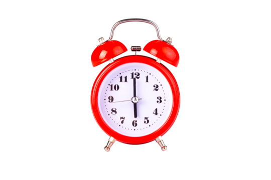 red alarm clock isolated on transparent background