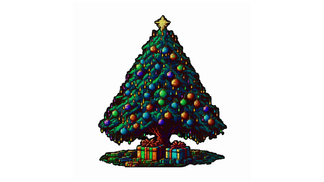 Vector image of a pixel art style Christmas tree