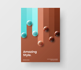 Clean book cover A4 design vector layout. Isolated 3D balls poster illustration.