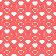 White hearts on red background. Vector seamless pattern. Best for textile, wallpapers, wrapping paper, package and St. Valentine's Day decoration.