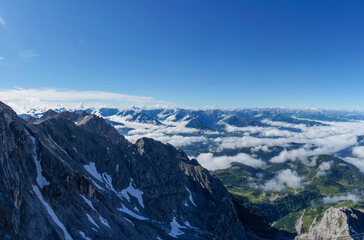 Amazing wide open panoramic view from Dachstein Peak in Austria. Near Schladming and Ramsau. Highest Peak in Upper Austria and Styria
