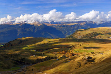 Autumn landscape of Seiser Alm (Alpe di Siusi) in South Tyrol, Italy, Europe