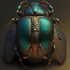 Ancient Egyptian decorative scarab beetle. AI - obrazy, fototapety, plakaty