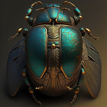 Ancient Egyptian decorative scarab beetle. AI