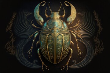 Intricate golden scarab art - obrazy, fototapety, plakaty