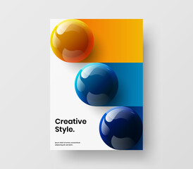 Creative realistic spheres flyer template. Original catalog cover A4 design vector layout.