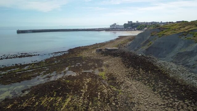 Folkestone drone shot towards the main beach and the Grand Burstin 