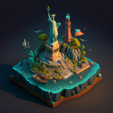 Isometric Statue Of Liberty - Generative AI