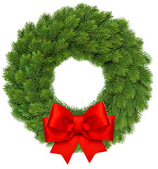 PNG Christmas wreath with red ribbon bow isolated