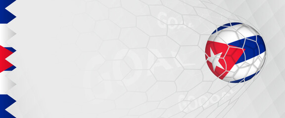 Naklejka premium Banner design of a football ball with flag of Cuba in football net, the goal by national soccer team of Cuba.