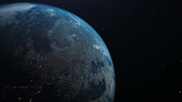Europe from space - Planet earth video from above looking down at the European continent spinning in realistic 3d animation render with copy space for text