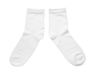 Pair of new socks isolated on white, top view