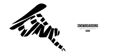 Abstract silhouette of a snowboarding on white background. The snowboarder man doing a trick. Carving. Vector illustration