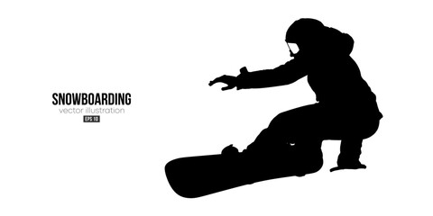 Abstract silhouette of a snowboarding on white background. The snowboarder man doing a trick. Carving. Vector illustration