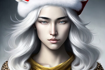 Fototapeta premium white hair, a young South Korean girl with medium-length white hair