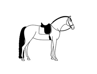 Black and white vector of a horse ready for training