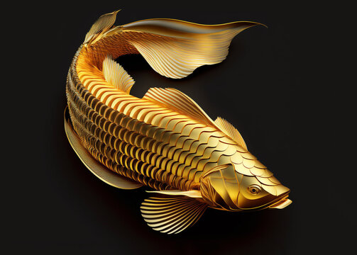 paper craft style illustration gold Arowana fish
