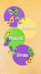 Happy Mardi Gras background with paper design elements