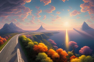 a highly detailed matte painting of a infinite pavemented road to the horizon