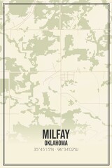 Retro US city map of Milfay, Oklahoma. Vintage street map.