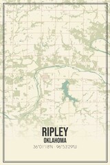 Retro US city map of Ripley, Oklahoma. Vintage street map.