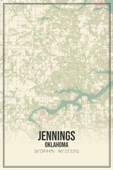 Retro US city map of Jennings, Oklahoma. Vintage street map.