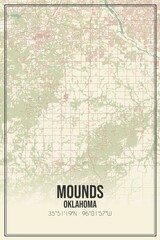 Retro US city map of Mounds, Oklahoma. Vintage street map.
