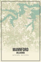 Retro US city map of Mannford, Oklahoma. Vintage street map.