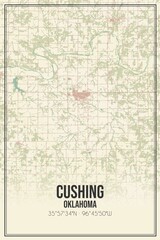 Retro US city map of Cushing, Oklahoma. Vintage street map.