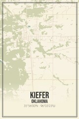 Retro US city map of Kiefer, Oklahoma. Vintage street map.