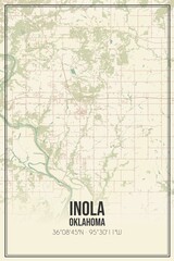 Retro US city map of Inola, Oklahoma. Vintage street map.