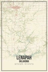 Retro US city map of Lenapah, Oklahoma. Vintage street map.