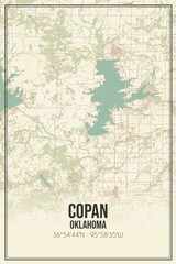 Retro US city map of Copan, Oklahoma. Vintage street map.
