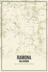 Retro US city map of Ramona, Oklahoma. Vintage street map.