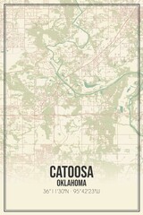 Retro US city map of Catoosa, Oklahoma. Vintage street map.