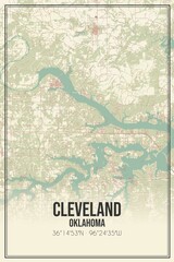 Retro US city map of Cleveland, Oklahoma. Vintage street map.