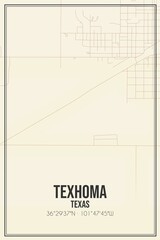 Retro US city map of Texhoma, Texas. Vintage street map.