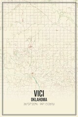 Retro US city map of Vici, Oklahoma. Vintage street map.
