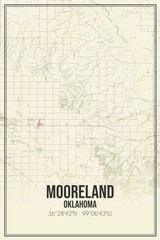 Retro US city map of Mooreland, Oklahoma. Vintage street map.