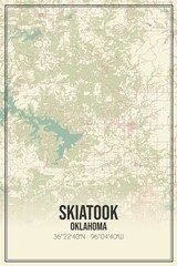 Retro US city map of Skiatook, Oklahoma. Vintage street map.